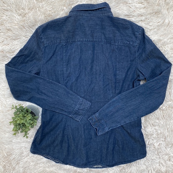 Loft Denim Button Down Shirt 💗 Dark Wash - Picture 4 of 12